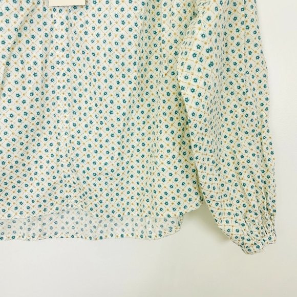 Universal Thread Women Top Large L Long Sleeve Tie Front Blouse White Floral New - Picture 4 of 8